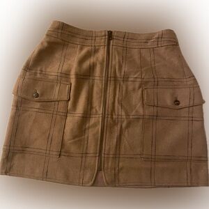 Madewell wool “not too mini” mini skirt. Tan/black plaid. Size 8.
